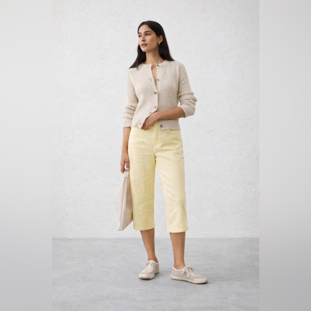 Dress Barn Linen Yellow Straight Leg Cut High-Rise Waist Capri Pants Size 16